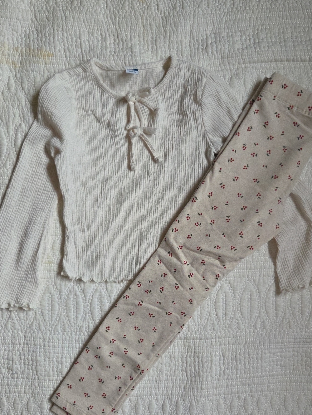 Old Navy Cream Girls' Pajama Set with Red Cherry Print